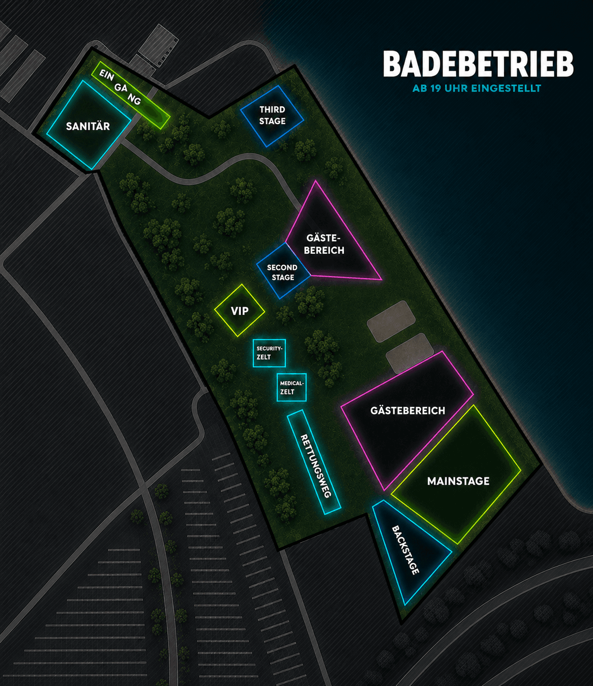 Festivalgelände Diamond Festival 2027 — Lageplan mit allen Bereichen